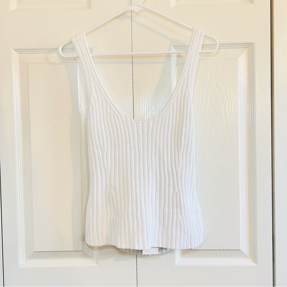 Vince Rib Tie Back Cotton Blend Tank Top - Color: Optic White - M - NWT